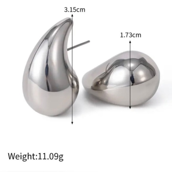 Silver Water Drop Stud Earrings*Teardrop Earrings*High Gloss Design*Lightweight - Picture 8 of 8